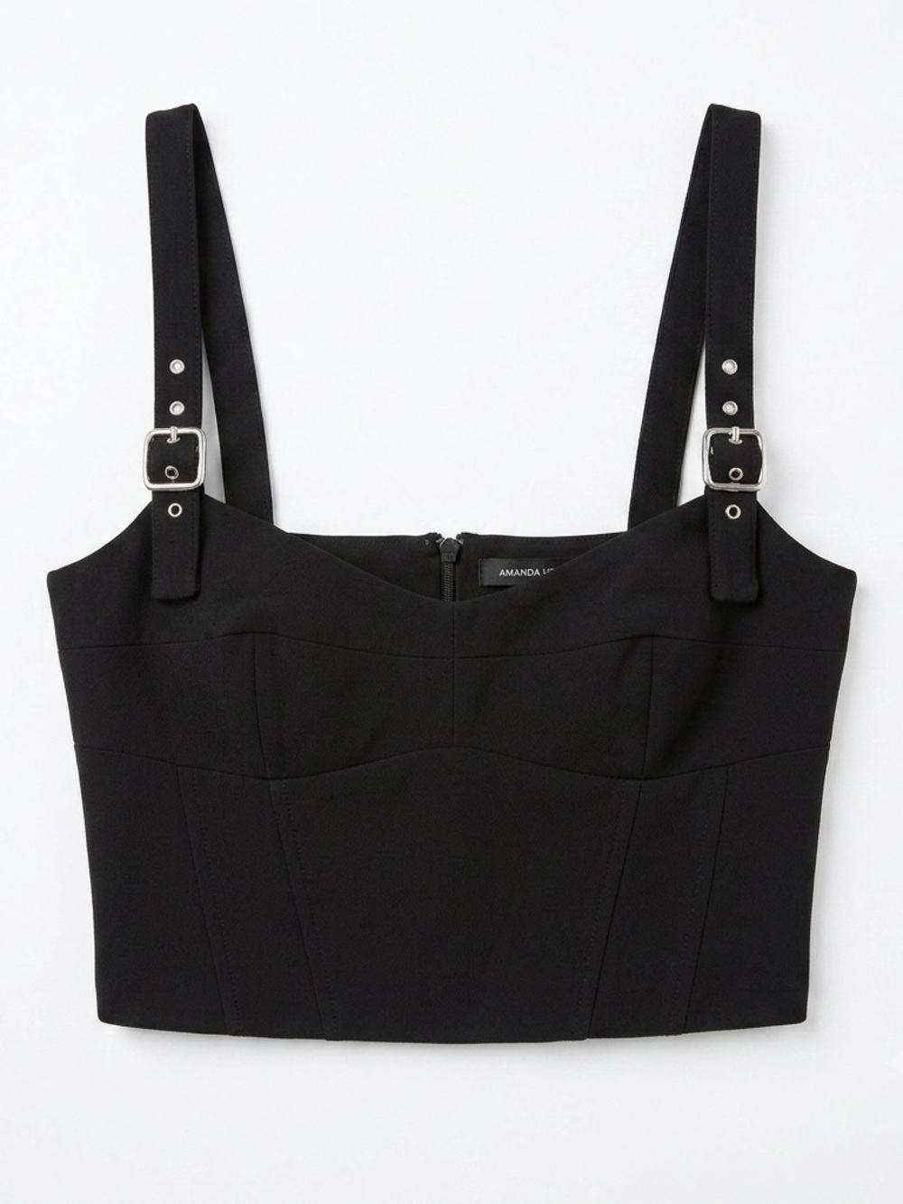 Amanda Uprichard Revolve Black Blythe Buckle Strap Crop Top Bustier Corset Sz M